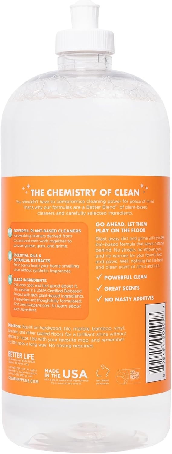 Citrus Mint Floor Cleaner – Plant-Based 32 Fl Oz Pack of 2 for Multiple Surfaces