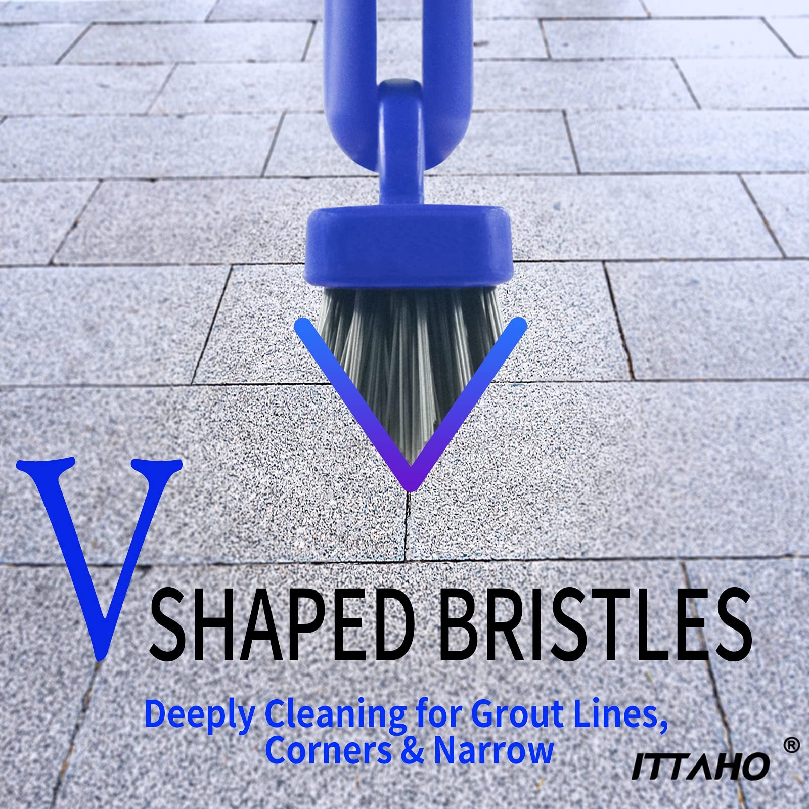 2 Pack Grout Brush with Long Handle, 56.5” Swivel Grout Cleaning Brush,V-Sha…
