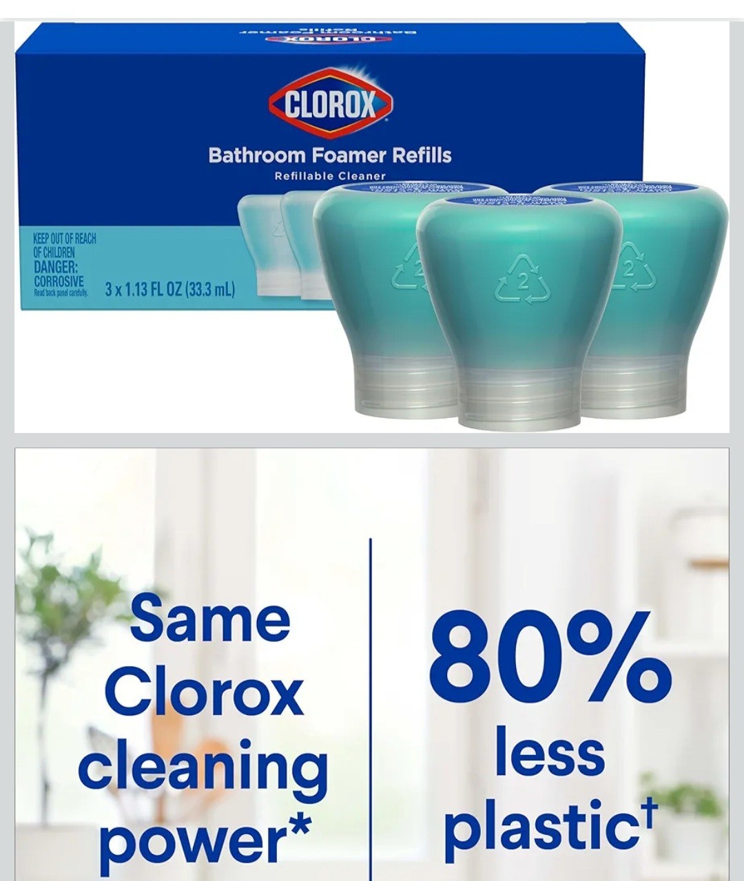 3x Clorox Bathroom Foamer Concentrated Cleaner Refills Refillable Spray Bottle 9