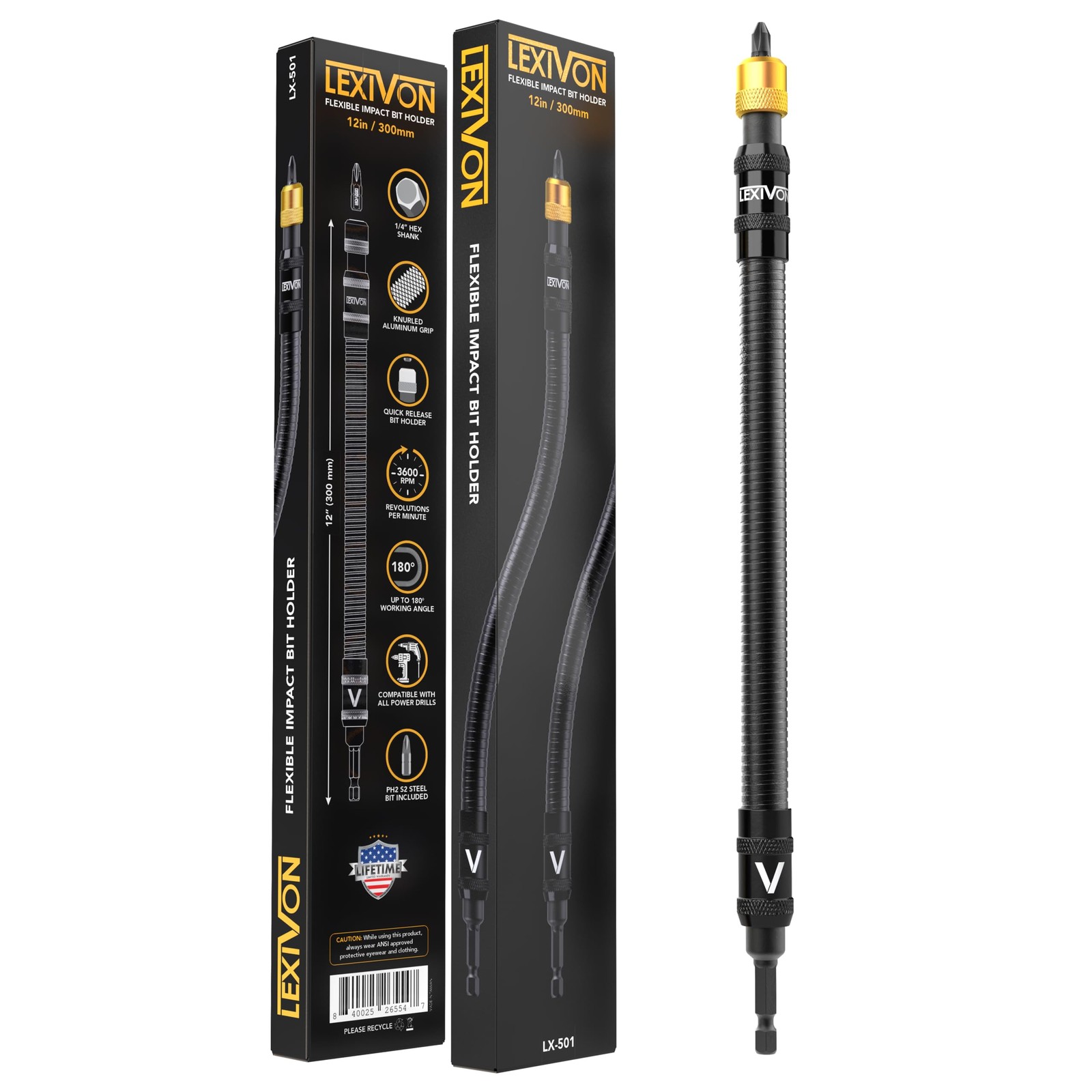 LEXIVON Drill Bit Holder, 12-Inch Flexible Extension, Quick-Release with 1/4-…