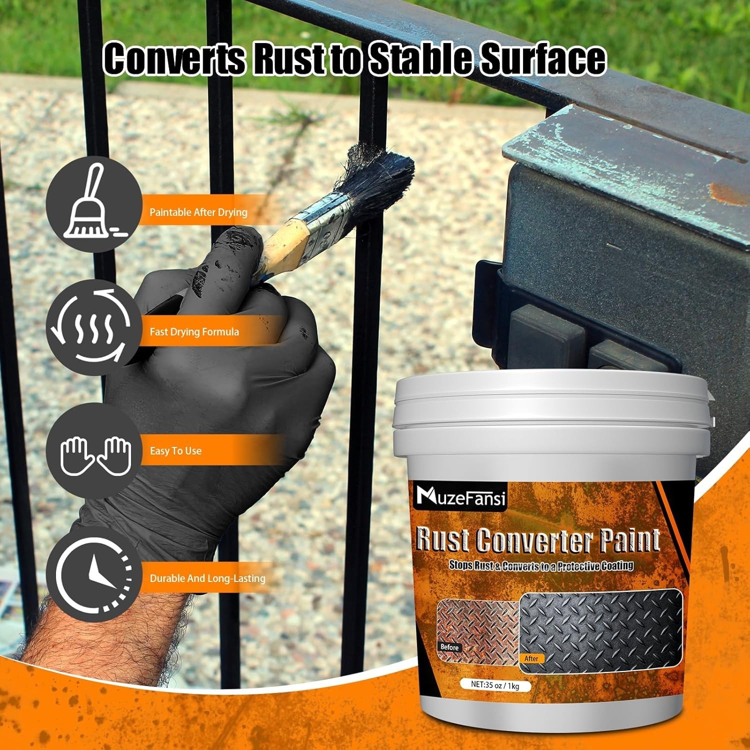35 oz 2-in-1 Rust Converter & Metal Primer – Stops Rust, Paint Over Rusted Metal
