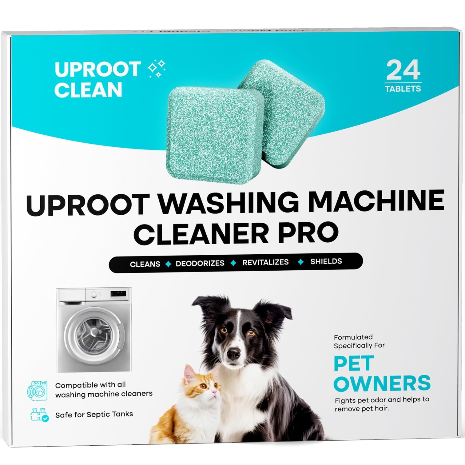 Washing Machine Cleaner Tablets – 24 Pack, Pet Safe, HE & Front Load Compatible,
