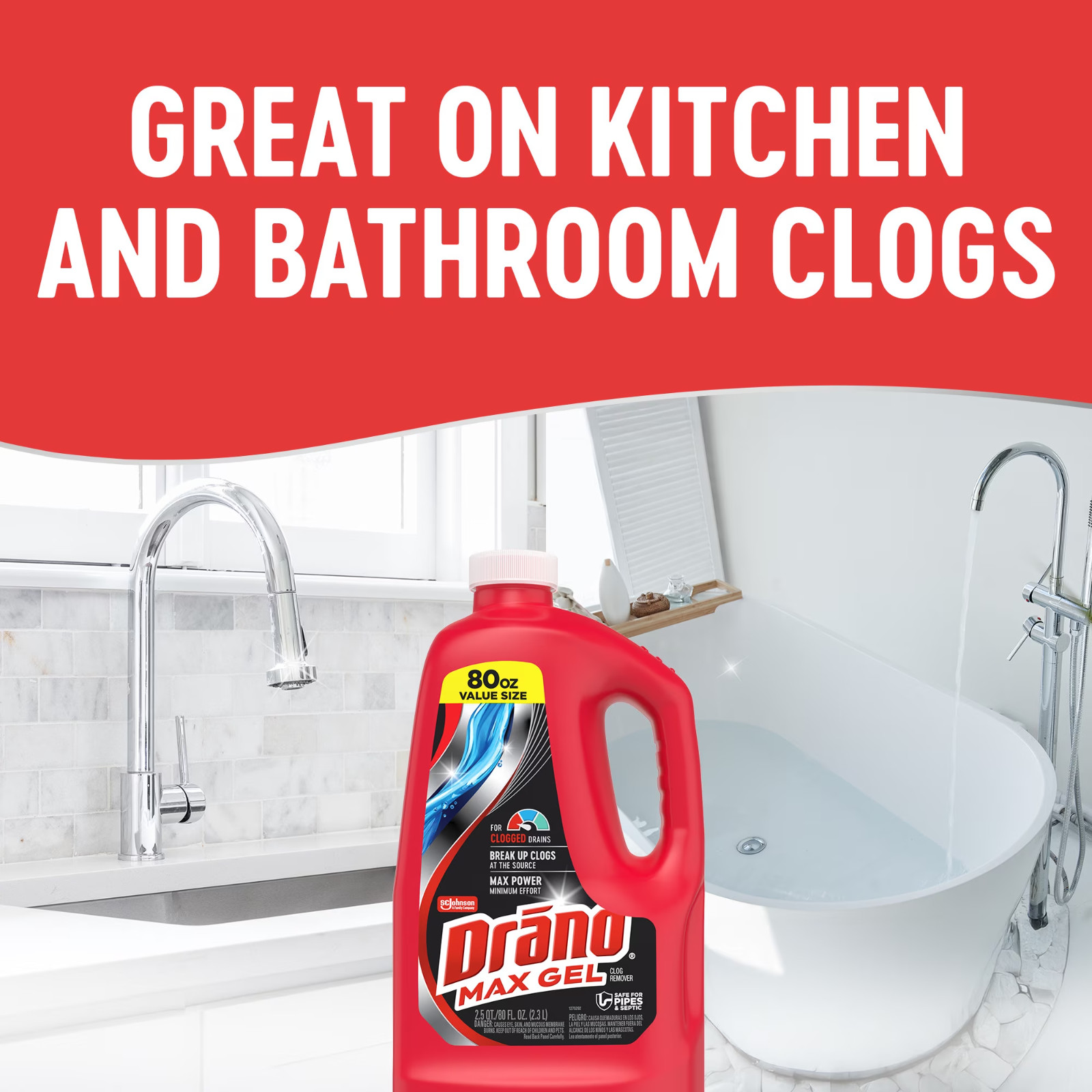 Drano Max Gel Drain Clog Remover, 160 Ounces, 2 Count