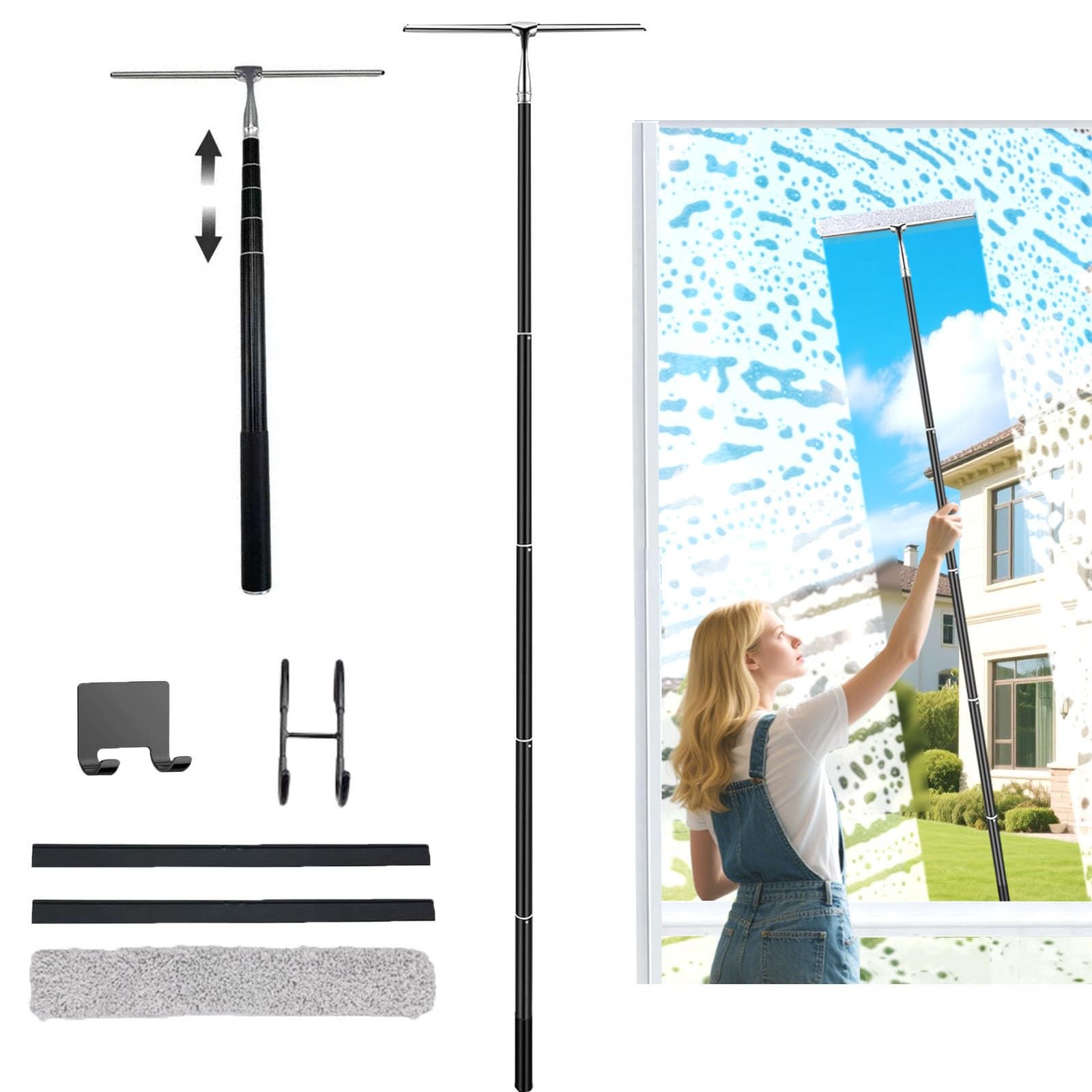 17.3″-60″ Extendable Shower Squeegee with Long Handle – Metal Window Squeegee…