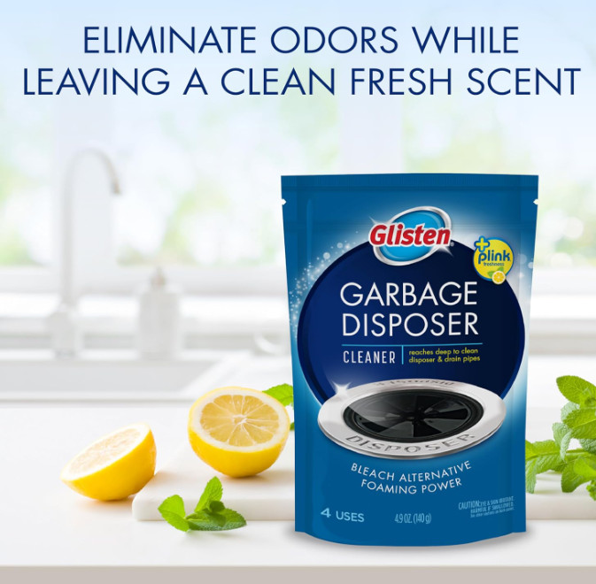 4 Packets Glisten Garbage Disposer Cleaner and Freshener, Sink Disposal Odor Eli