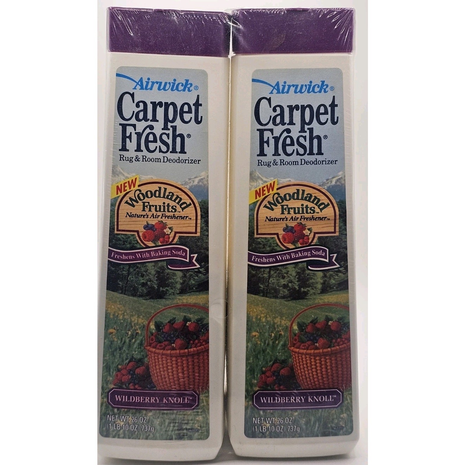 2 Pack Vintage 1994 Airwick Carpet Fresh Deodorizer Wildberry Knoll Sealed 26oz