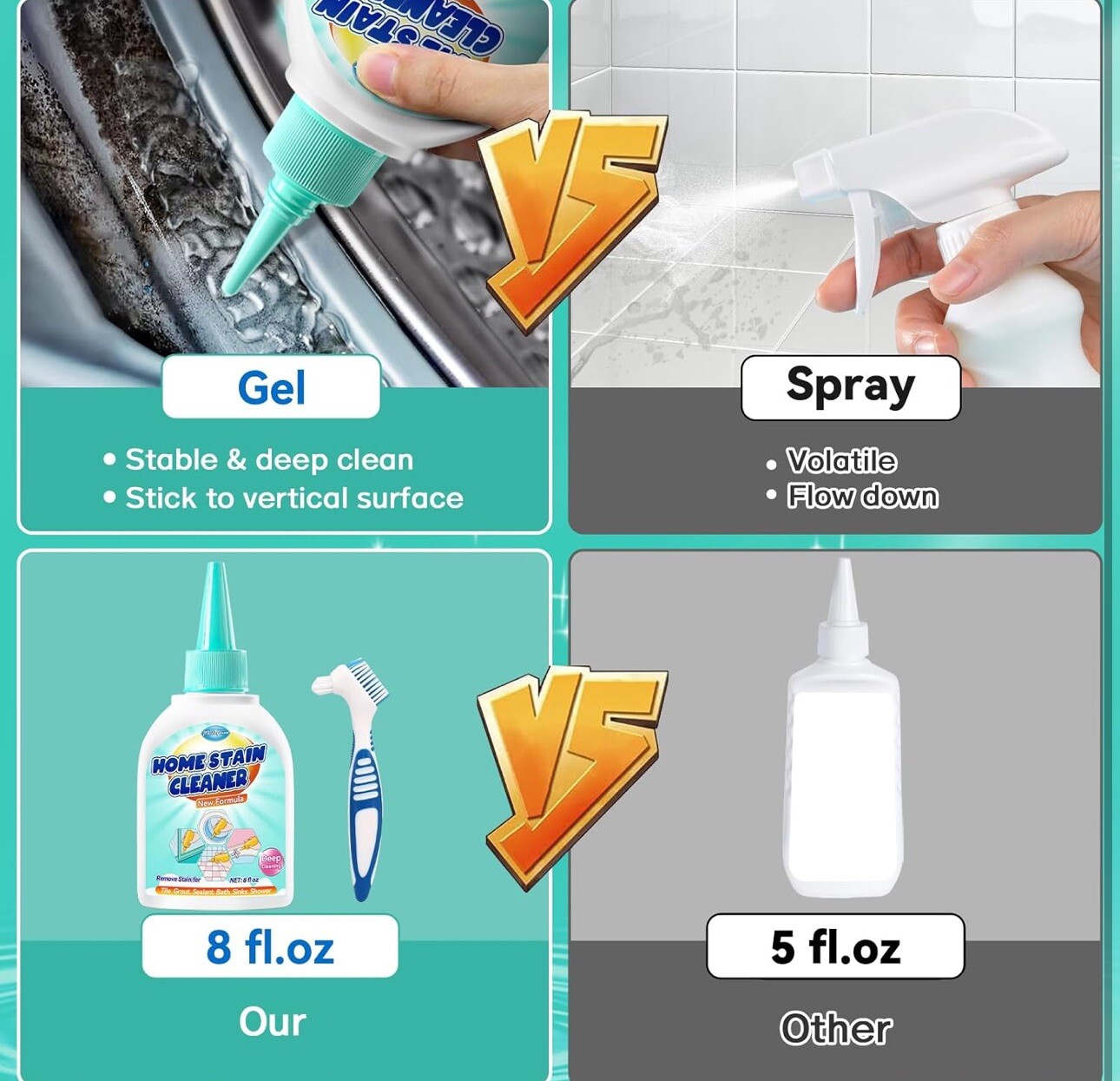 Home Remover Gel, 8 Fl Oz Household Washing Machine Cleaner Grout Cleaner