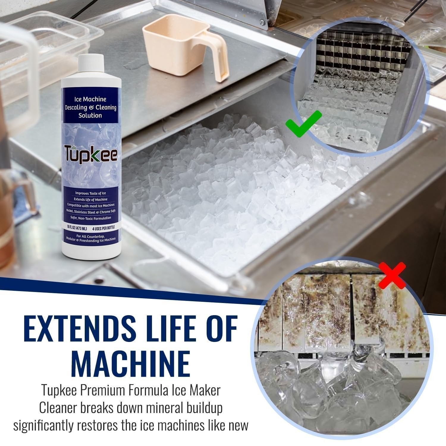 Tupkee Ice Machine Cleaner Nickel Safe, 16oz Ice Maker Cleaner, Universal 3 Pack