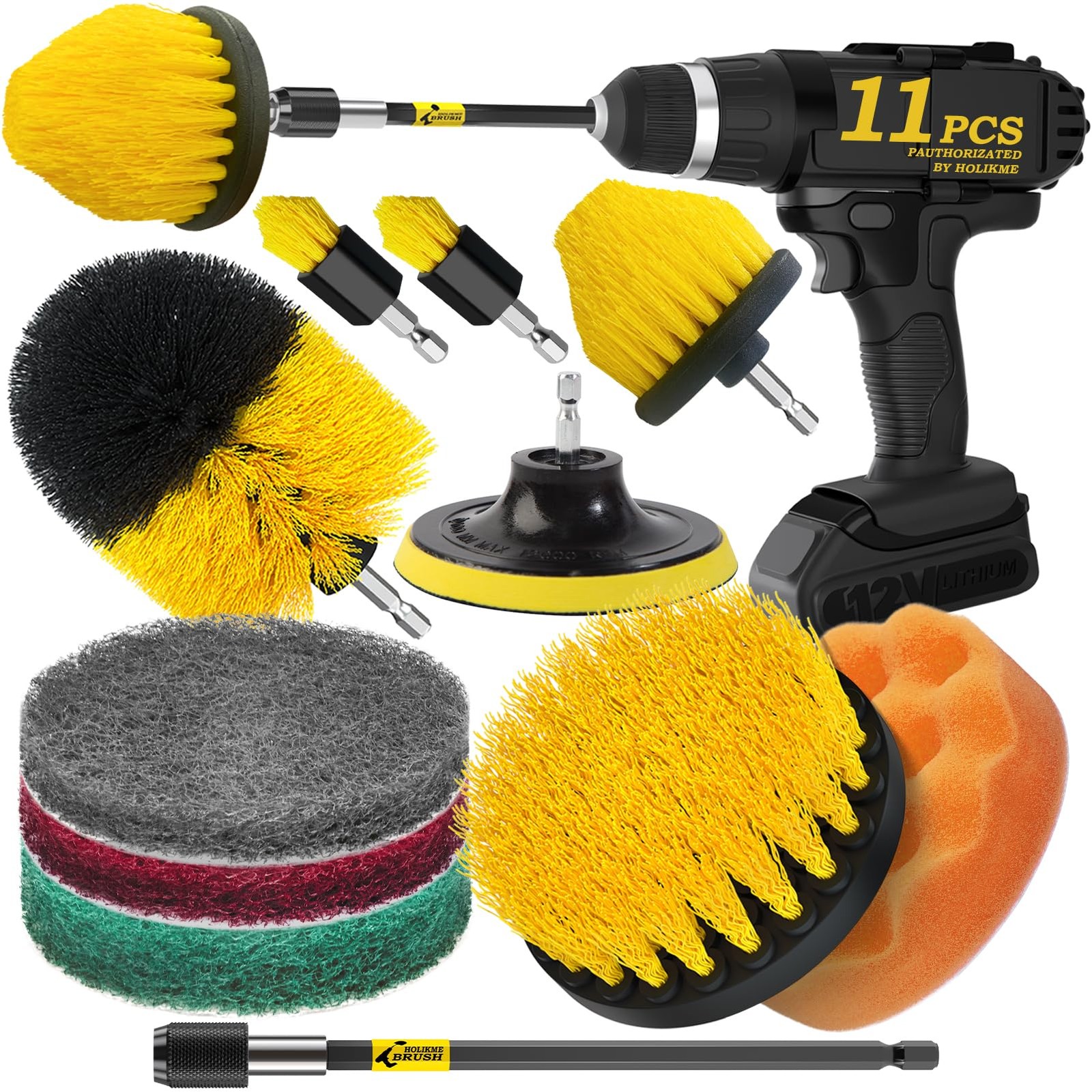 Holikme 11 Piece Drill Brush Attachment Set Scouring Pads Power Scrubber Brus…
