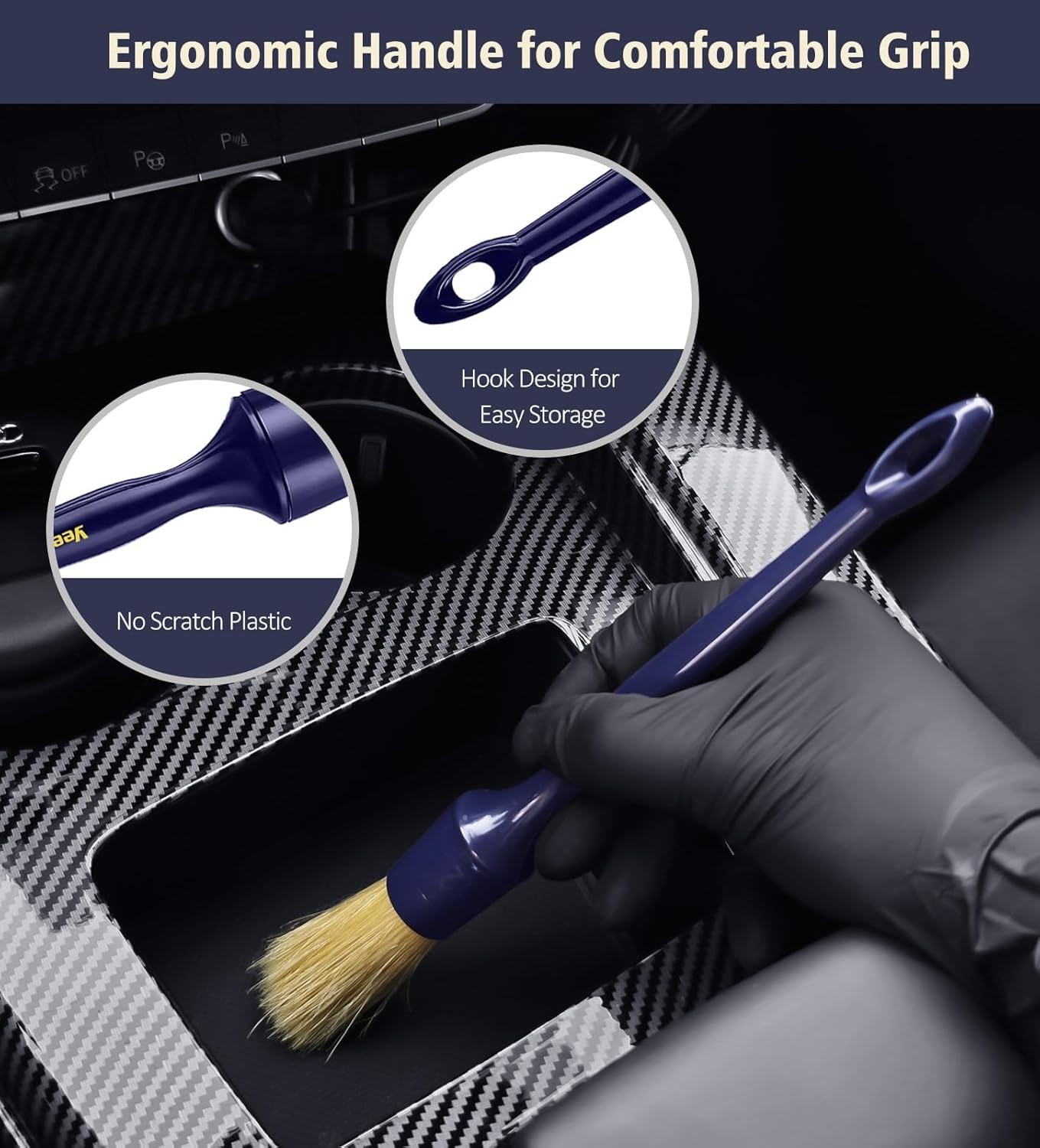 Car Detailing Brush Set, 3 Pack Ultra Soft Boars Hair Detailing Brushes for