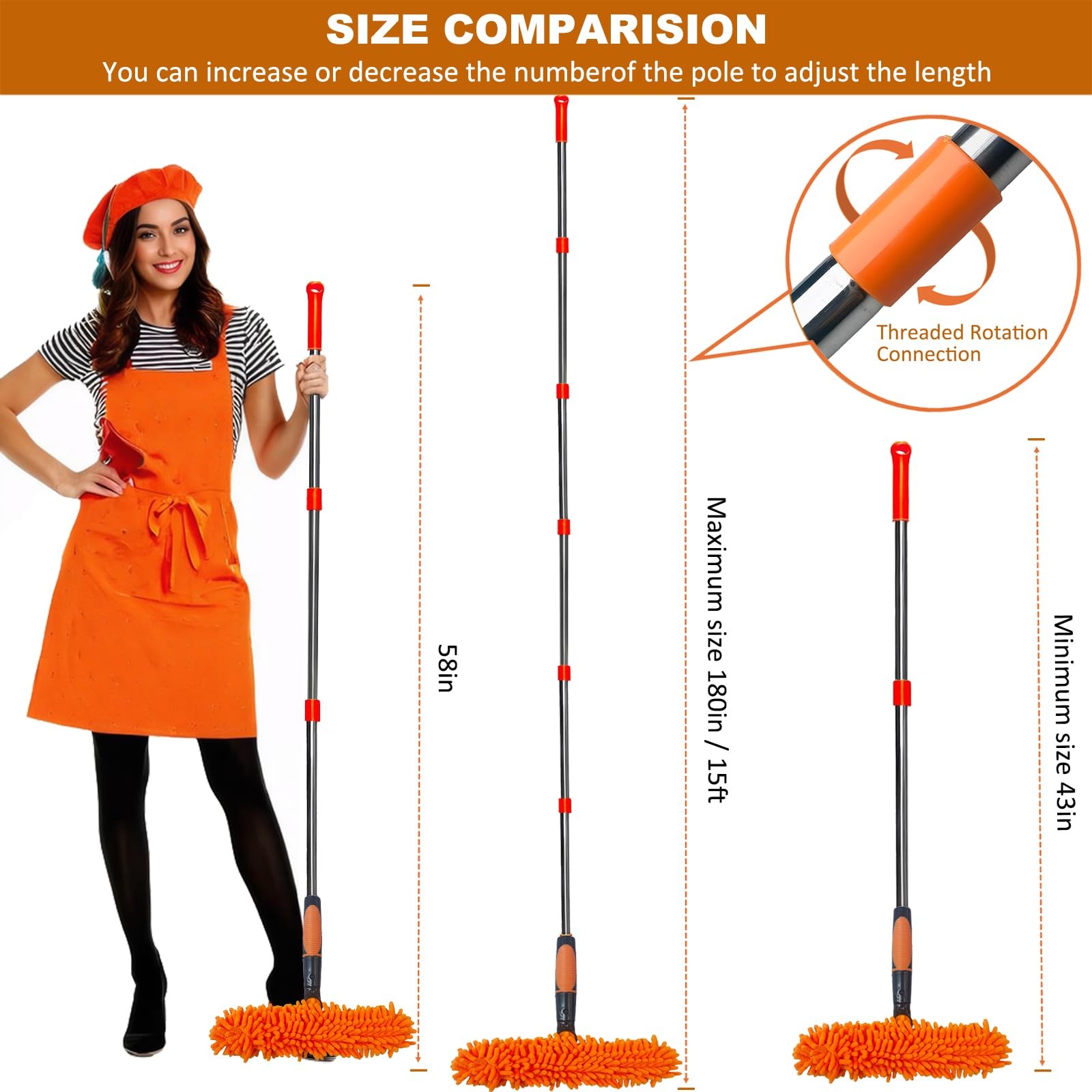 20 ft+ Reach Squeegee Window Cleaner Duster 2 in 1 Rotatable Window Cleaning …