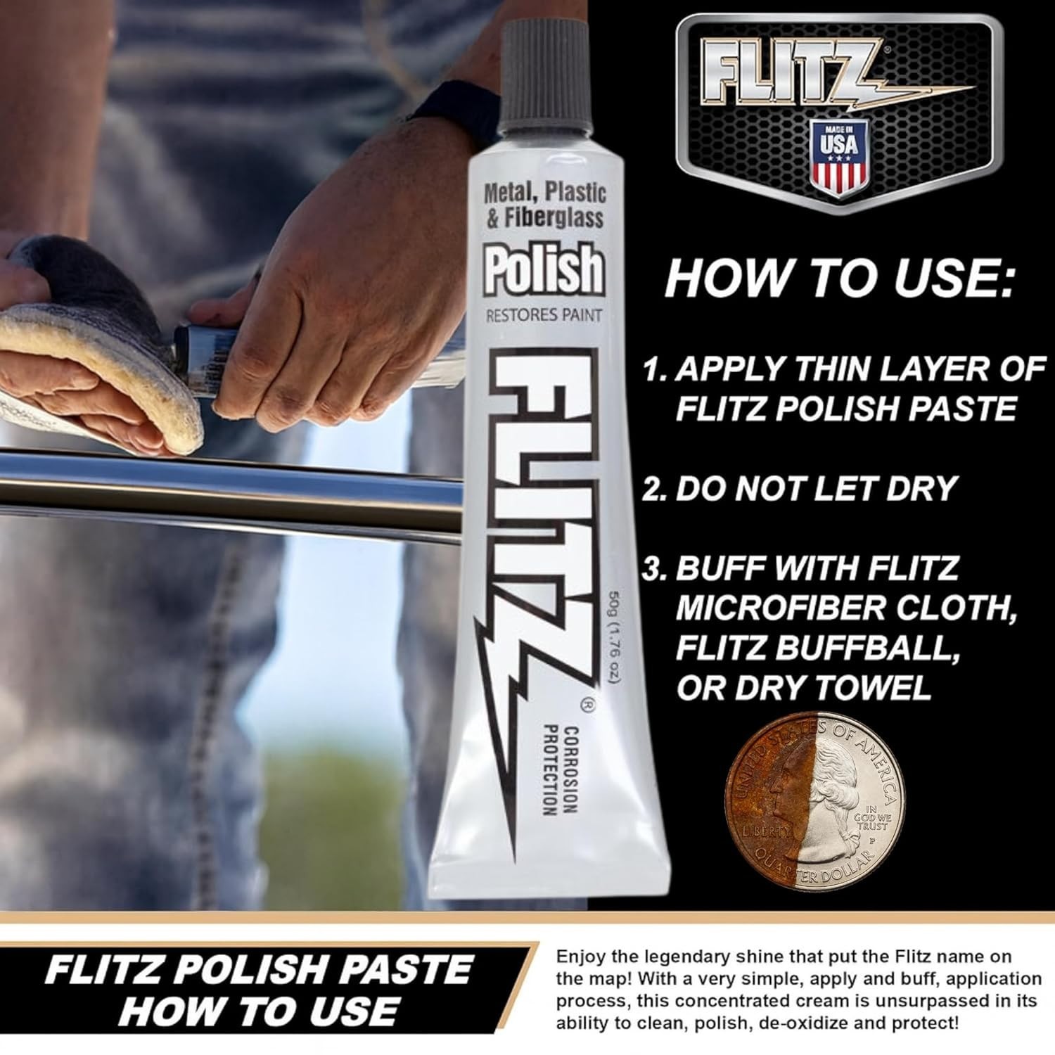 Flitz Metal Polish Paste – 1.76oz USA-Made Polish for Solid Chrome, Stainless