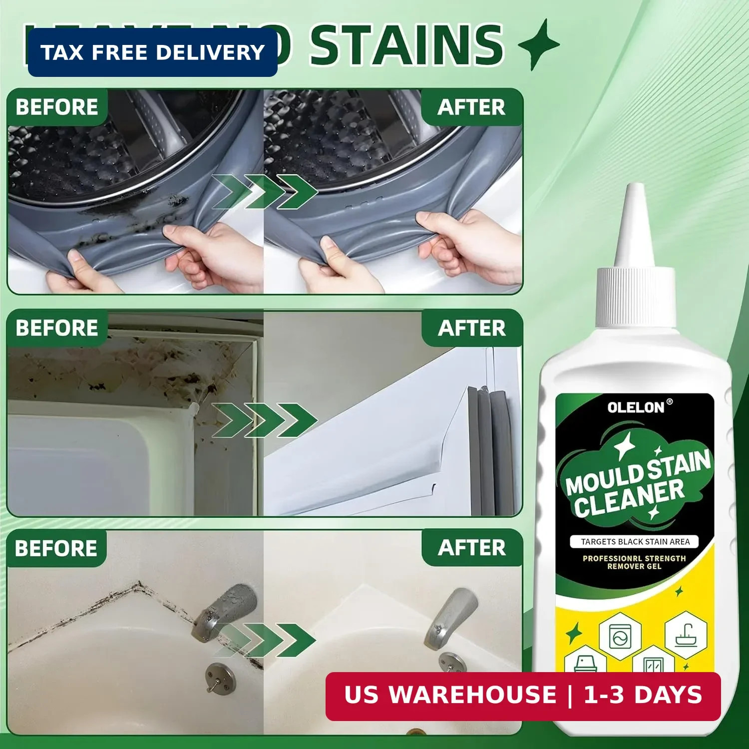OLELON Mold Stain Remover Gel for Washing Machine Cleaner Front Loader Rubber Gr