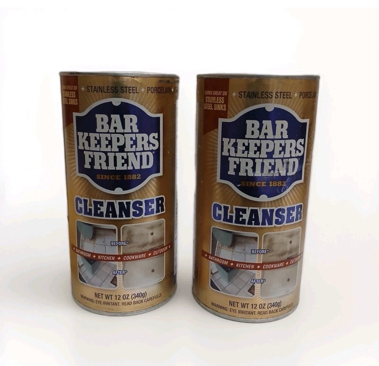 (2) Bar Keepers Friend Cleanser~Stainless Steel/Chrome/Copper/Brass & More~12oz