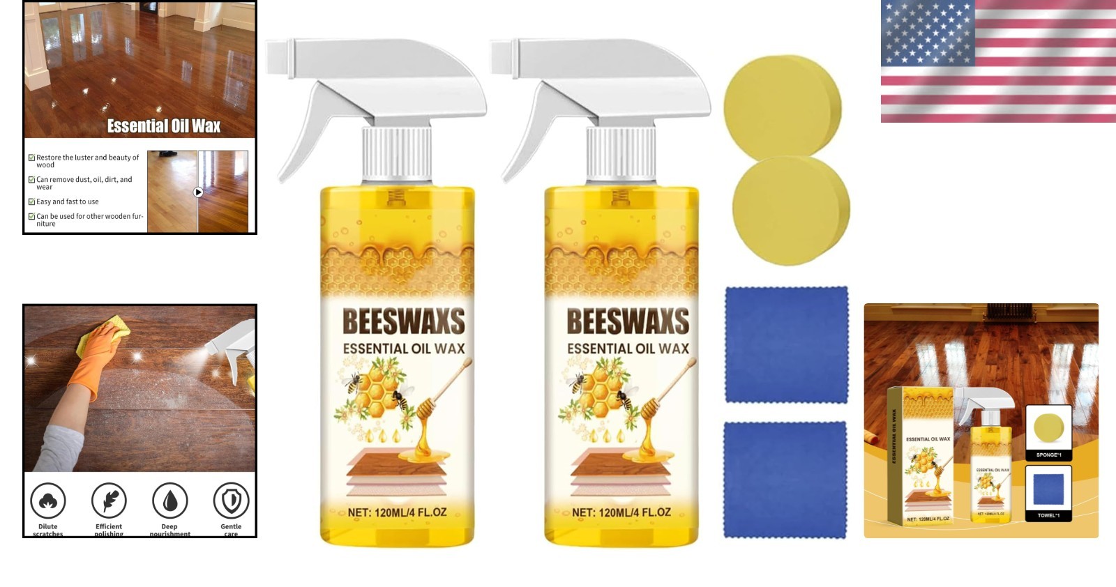 2PCS Natural Beeswax Wood Polish Spray – Essential Oil Cleaner for All Woods