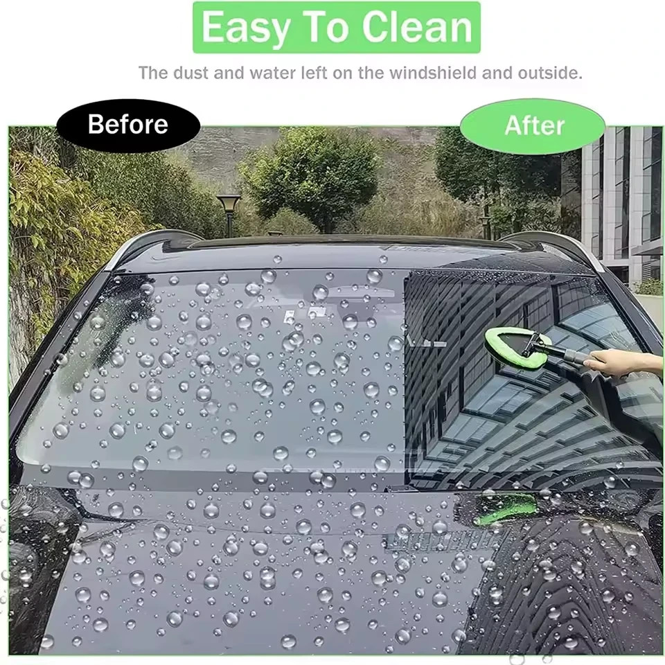 Microfiber Car Windshield Cleaner Brush Telescopic Window Glass Clean Green Set