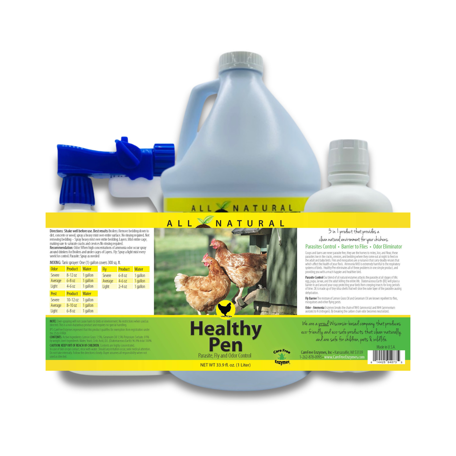 Natural Chicken Coop Cleaner & Deodorizer | Healthy Pen | 32 oz, 33.9 oz & 1 Gal