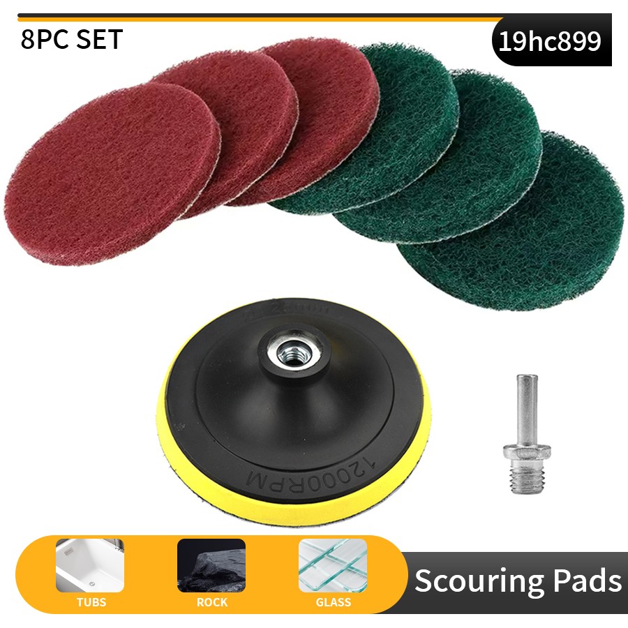 8PC 5″ Drill Power Brush Scouring Pad Tile Power Car Scrubbing Pad Cleaning Kit
