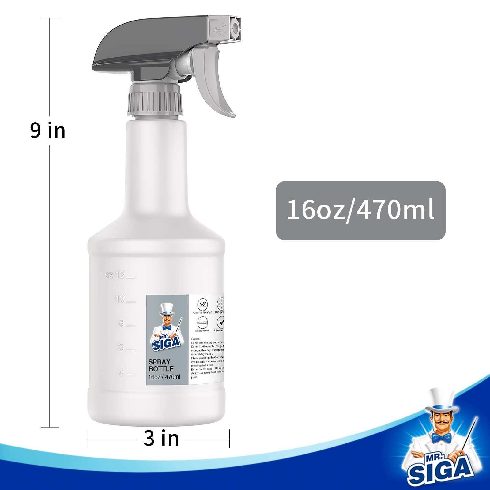 16 oz Heavy Duty Empty Spray Bottles – Reusable Cleaning Solutions, 3 Pack, Adju