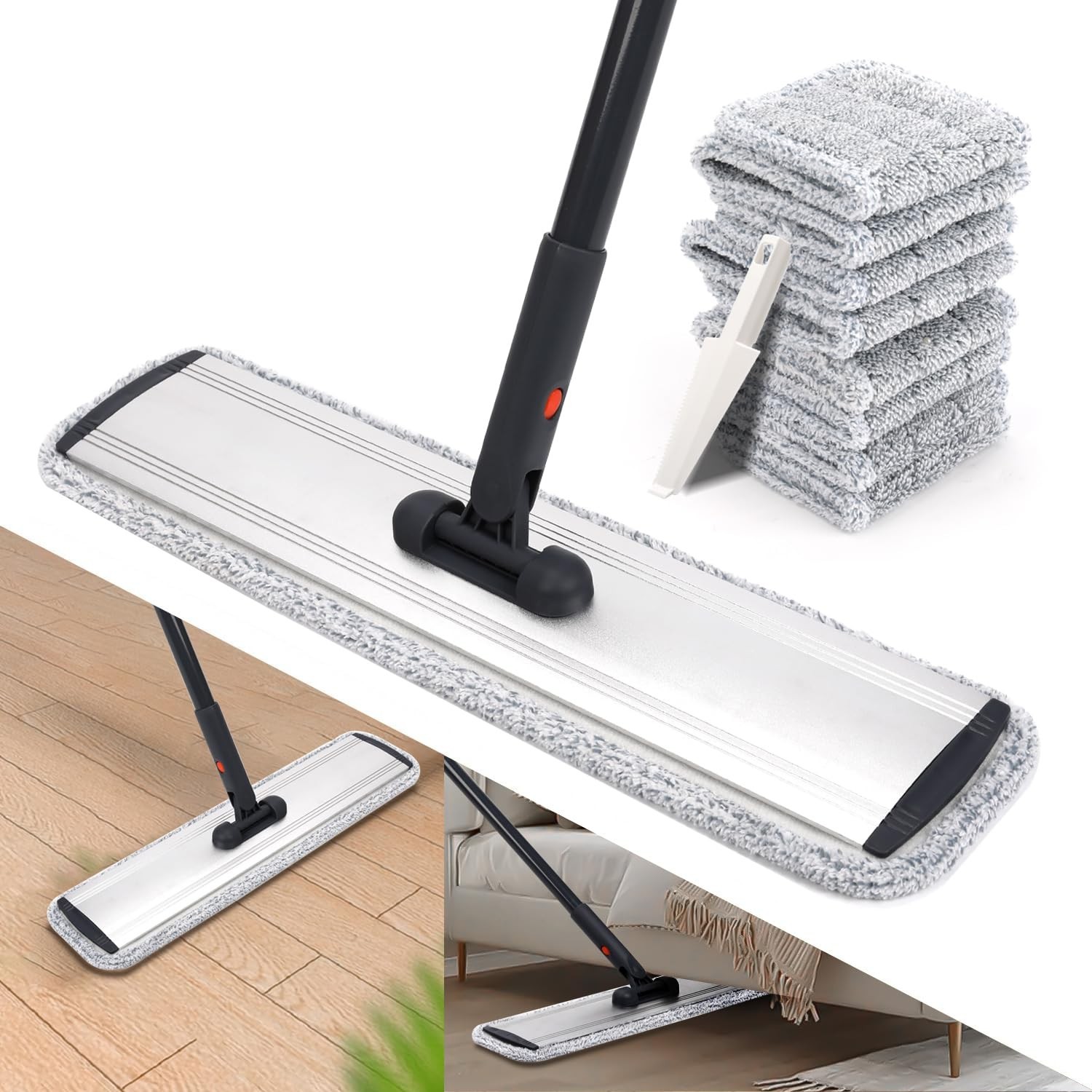 18 Professional Microfiber Mop Large Flat Mops for Floor Cleaning 4 Reusable …