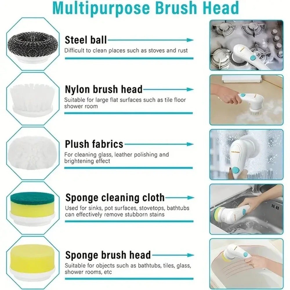 cordless electric cleaning brush 5 in 1 handled power scrubber for kitchen ,tile