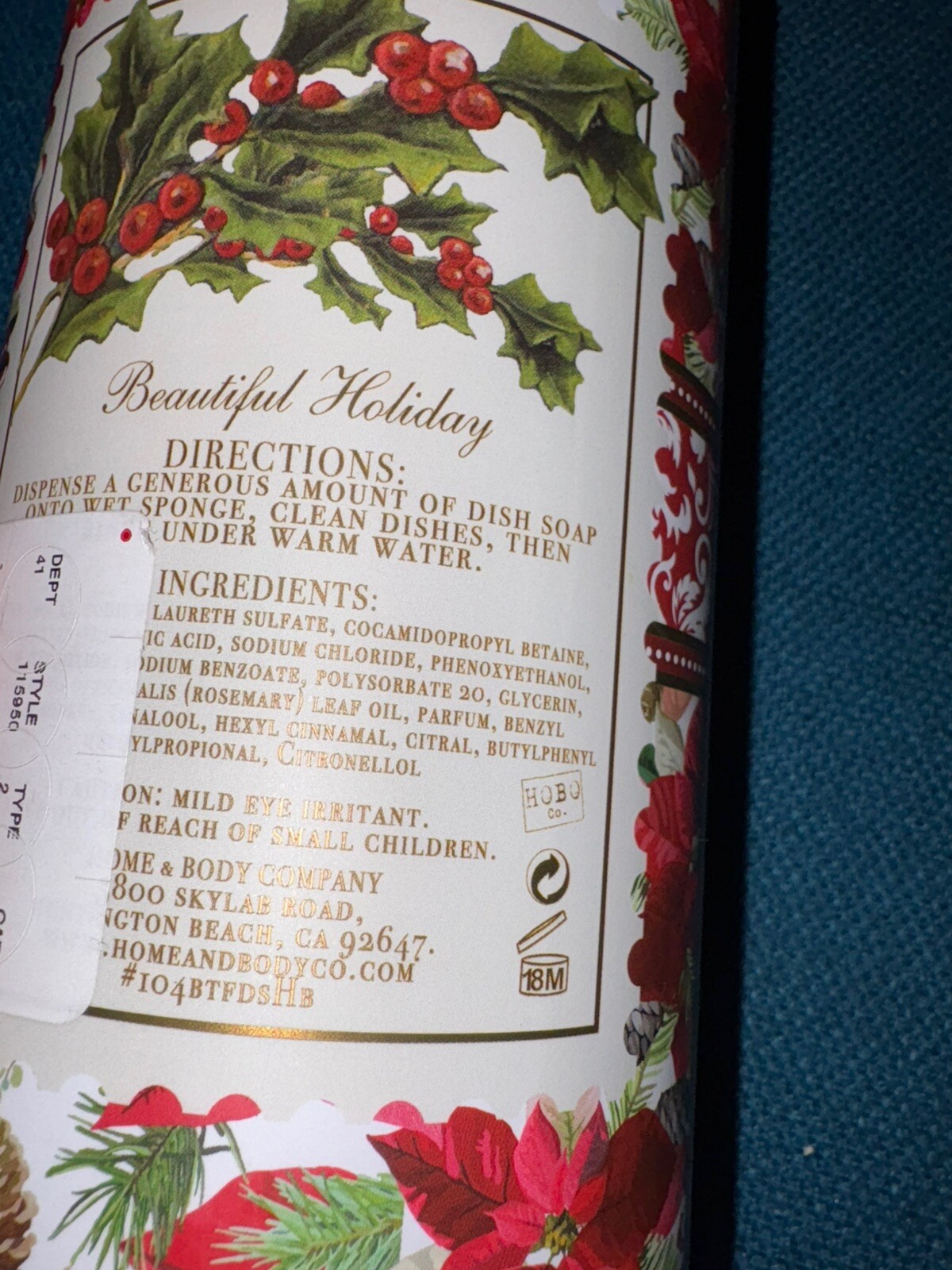 Home and Body Co. Beautiful Holiday Dish Soap HOLLY BERRY 32 oz New NOT SEALED