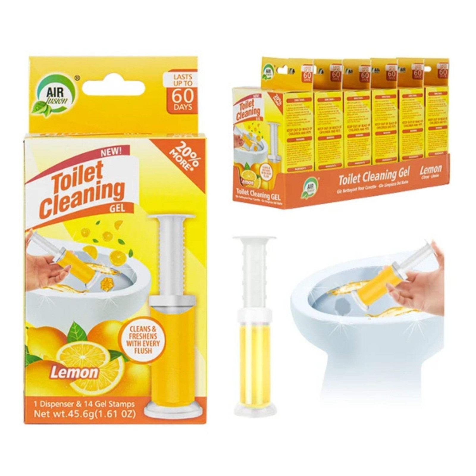Air Fusion Lemon Scent Toilet Cleaning Gel 14 Stamps 1.61oz 1 Pack
