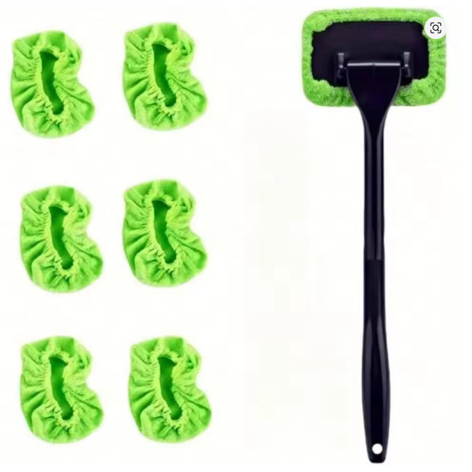 Car Interior Windshield Cleaner Telescopic Window Glass Wiper Microfiber Pads
