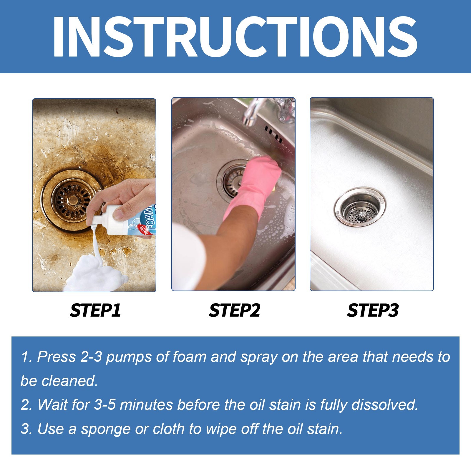 Jue-Fish Kitchen Oil Stain Foam Cleaner, Kitchen Stove Range Hood Oil Stain And