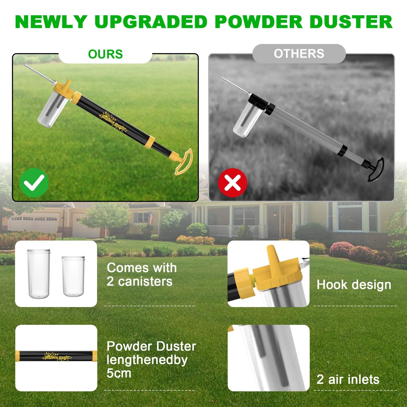 Diatomaceous Earth Duster & Powder Sprayer, 4FT Adjustable, Anti-Clog, Garden Us