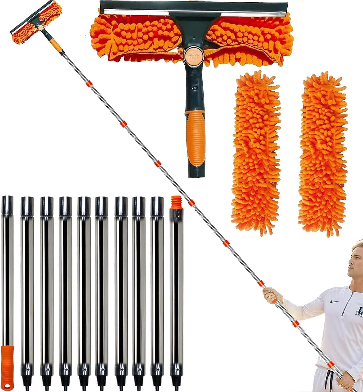 20+ Ft Reach 2 in 1 Window Washing Squeegee with 3-14 ft Spliceable Extension…