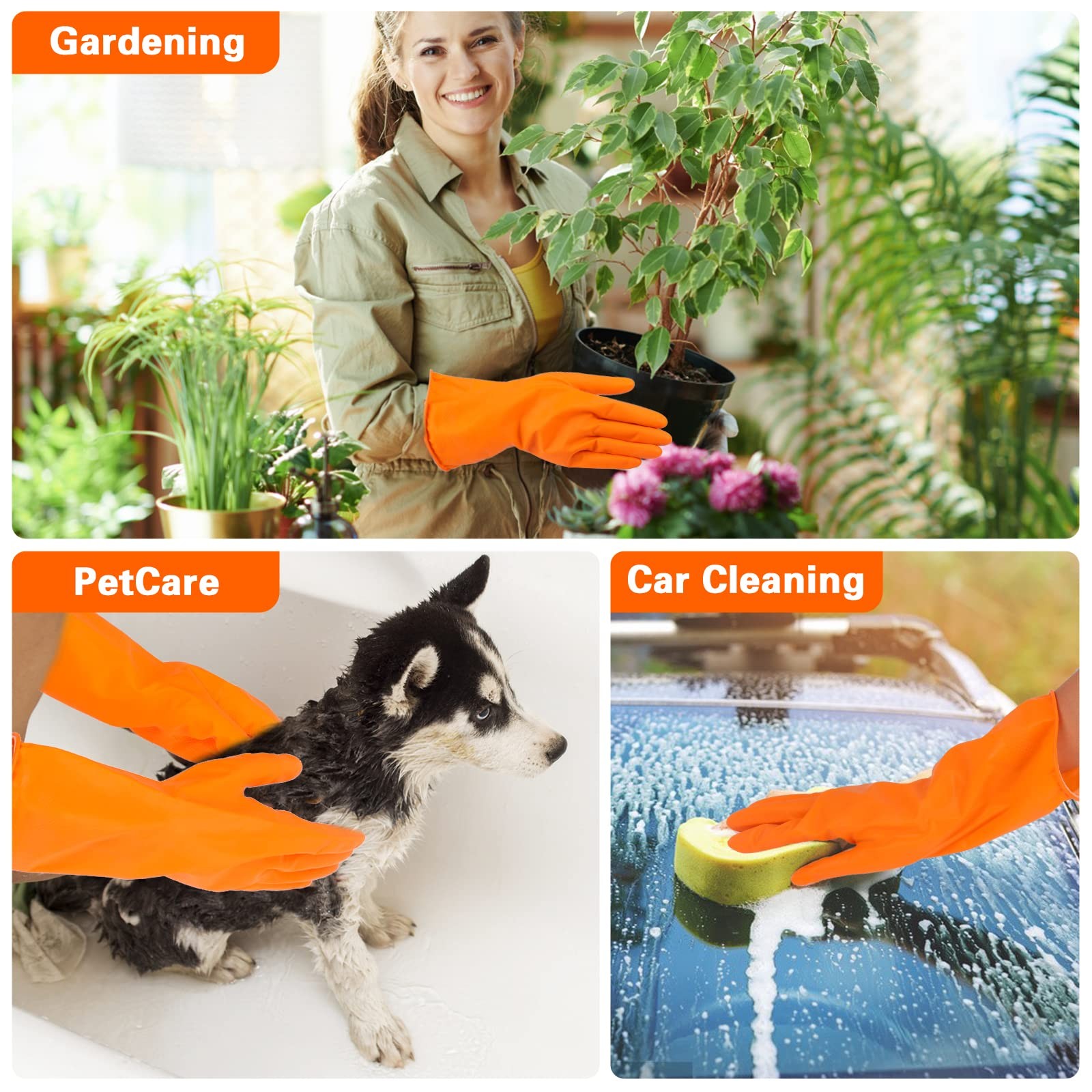 Sibba 1 Pairs Rubber Gloves Dishwashing Medium, Orange Regular Pattern