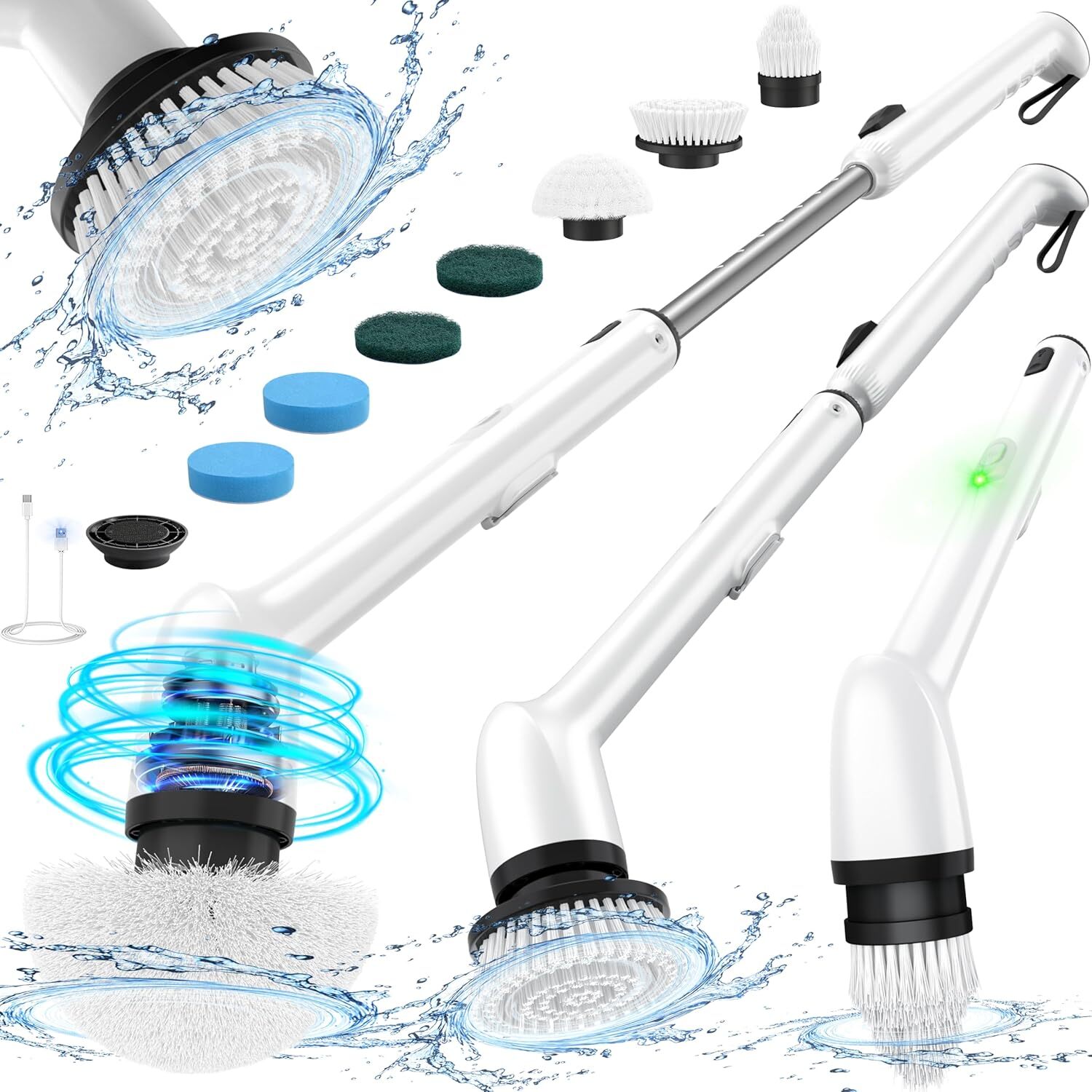 Electric rotary scrubber, bathroom brush, 2 speeds, interchangeable brush heads