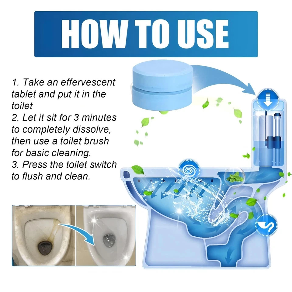 Toilet Bowl Cleaners – 12 Pack, Automatic Tank Tablets for Deodorizing & Descali