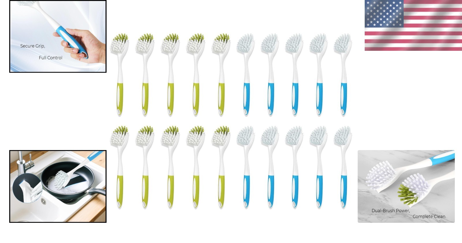 Kitchen Scrubber Set, Firm Bristles, 20 Pack, Dual Action