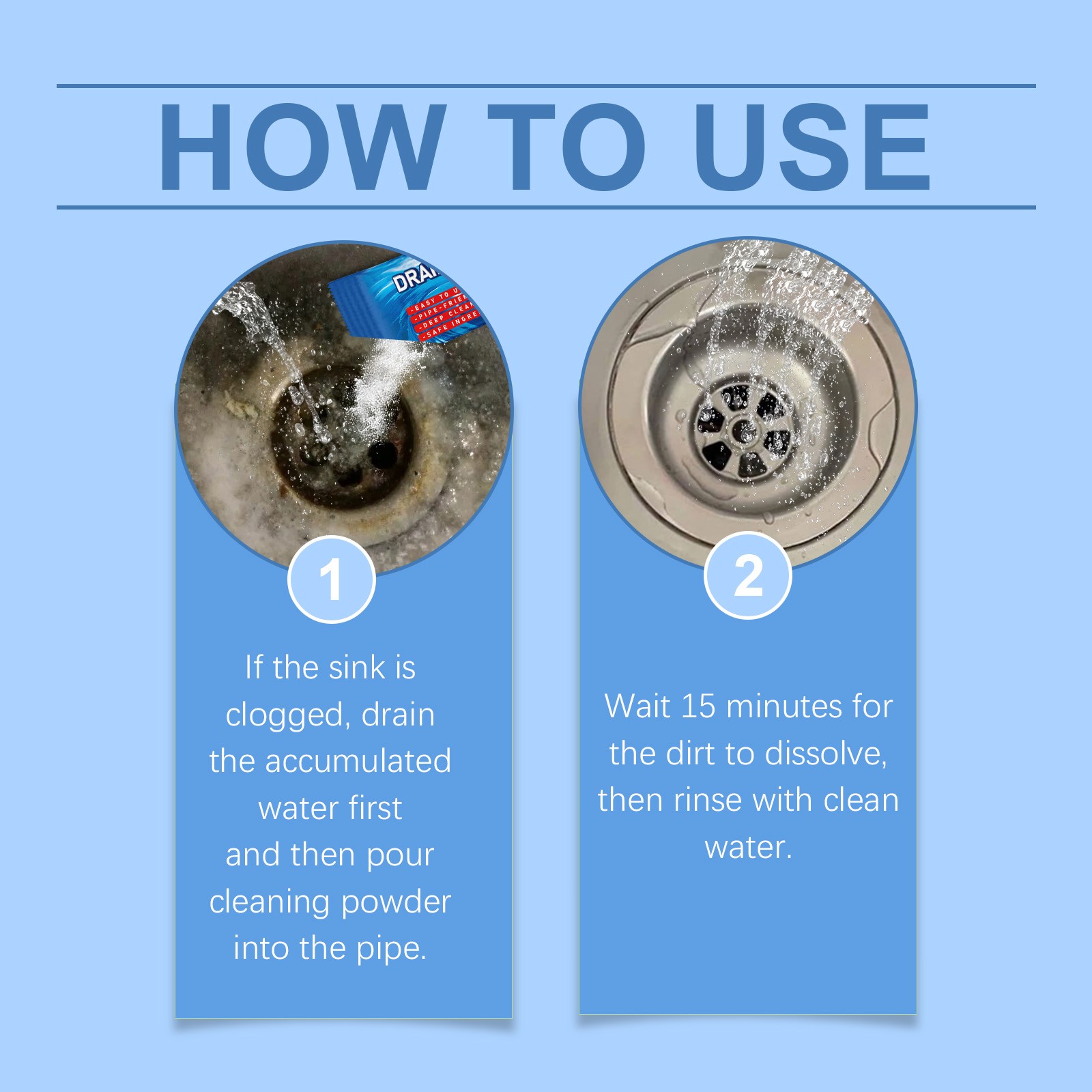 Pipe Dredging Cleaning Powder Clean Dissolves Drain Pipe Powder Oil, Clogs And D