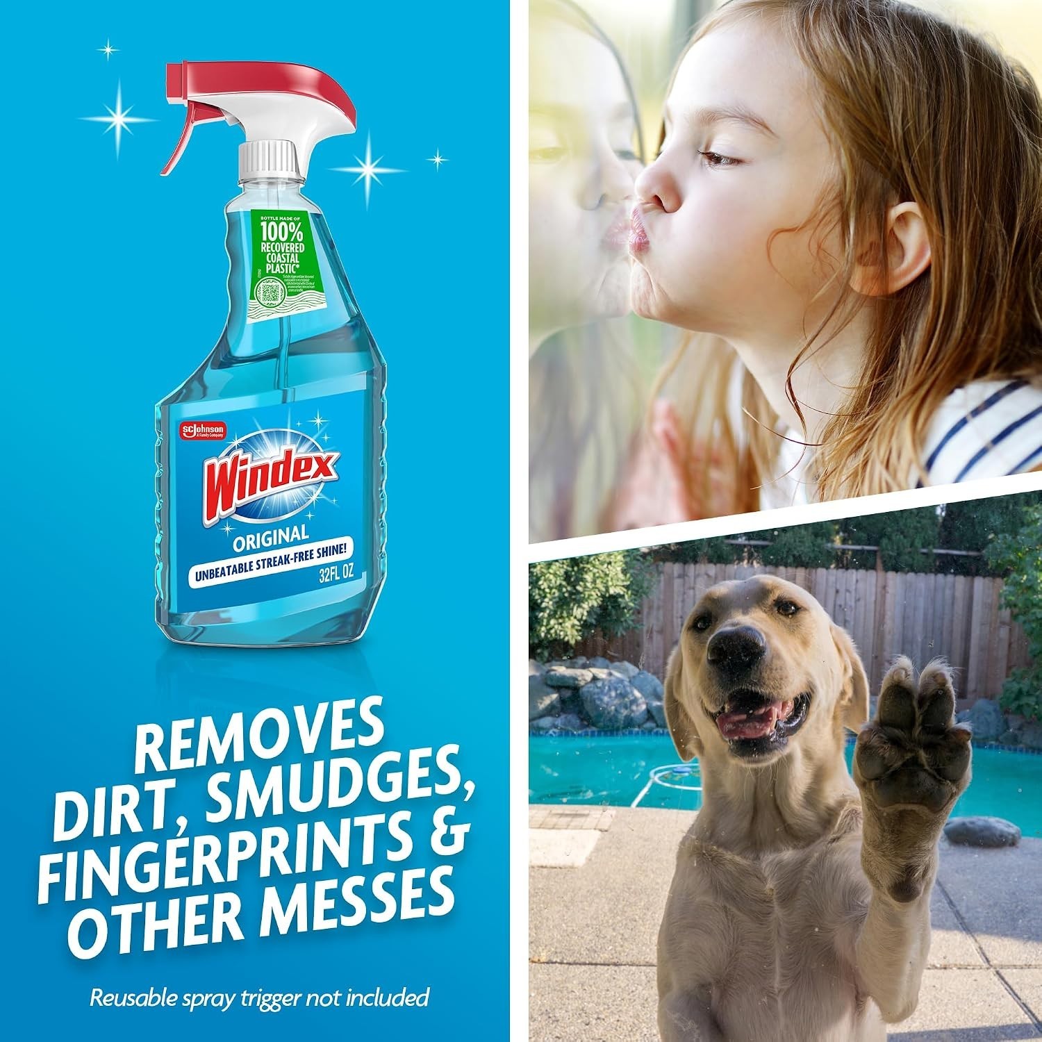 Three 32 Oz Bottles of Streak Free Glass Cleaner with Eco-Friendly Trigger