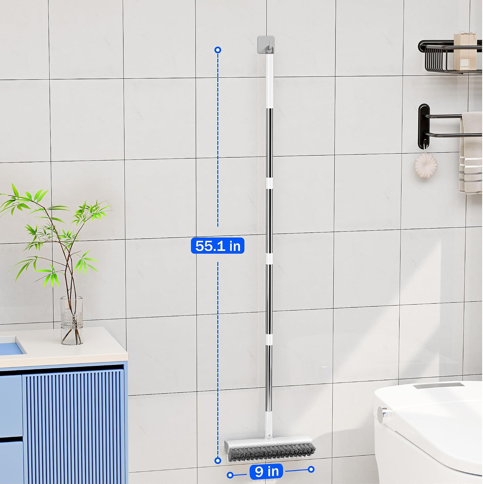 Grout Brush with Long Handle 180° Swivel Floor Scrub Brush V-Shaped Grout Line
