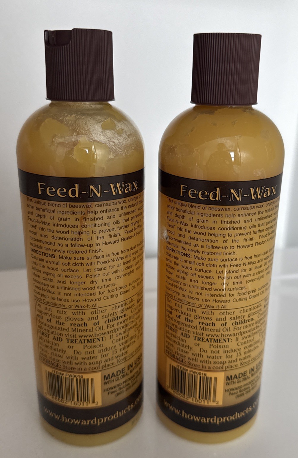 Howard Products FW0016 Wood Polish & Conditioner, 16 oz, Orange LOT OF 2