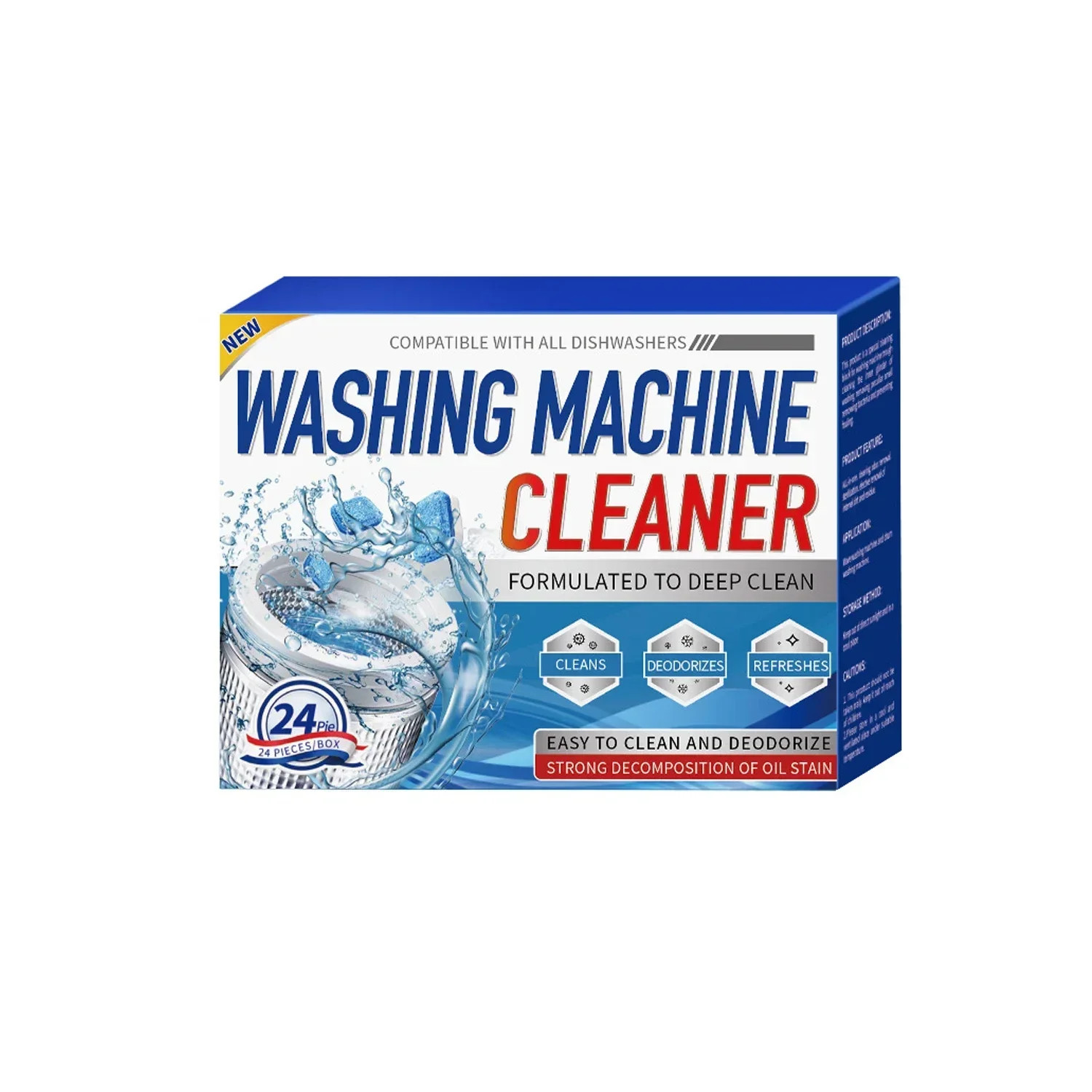 Washing Machine Cleaner Descaler of 12/24Pcs Pack-Deep Cleaning Tablets Odor Rem