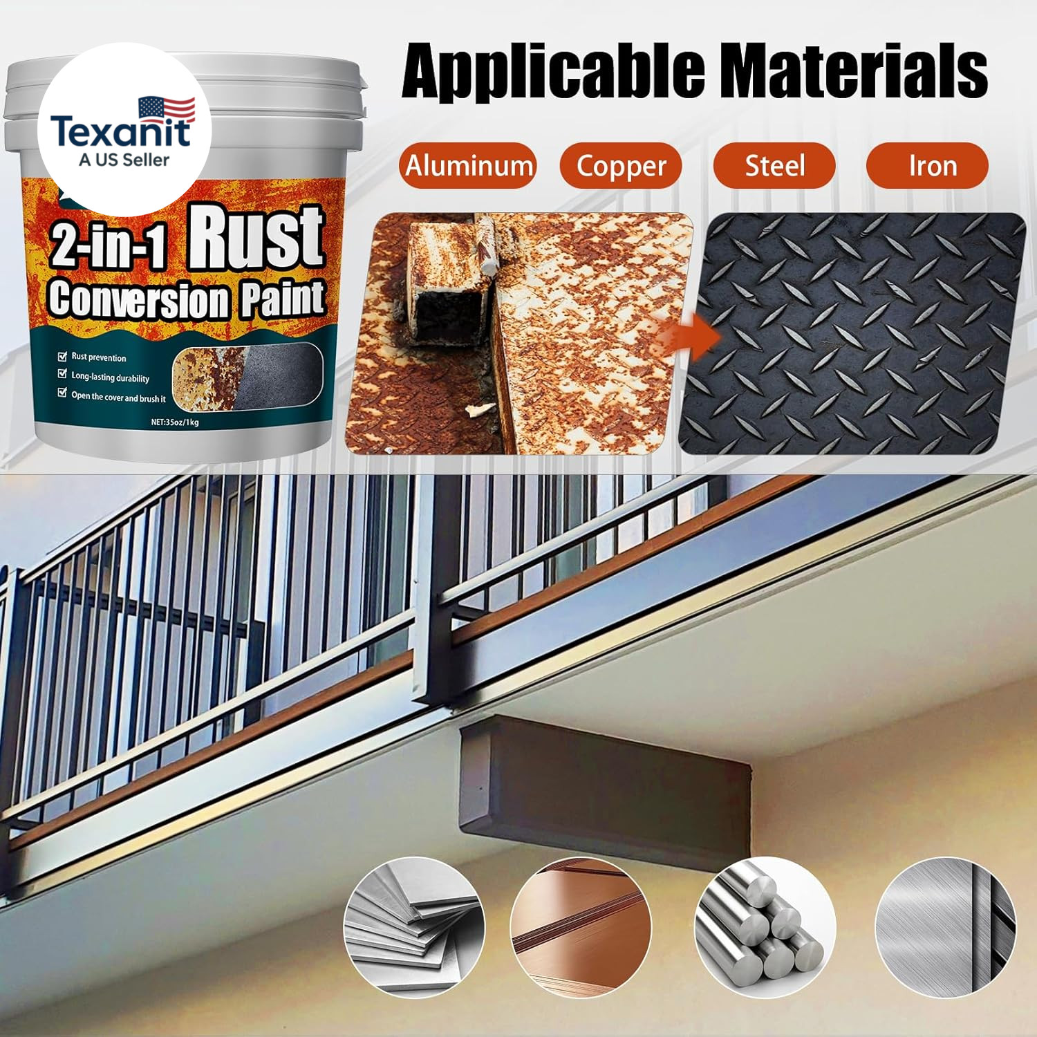 2-In-1 Rust Converter & Metal Primer, 35 Oz Rust Remover & Inhibitor Paint for M