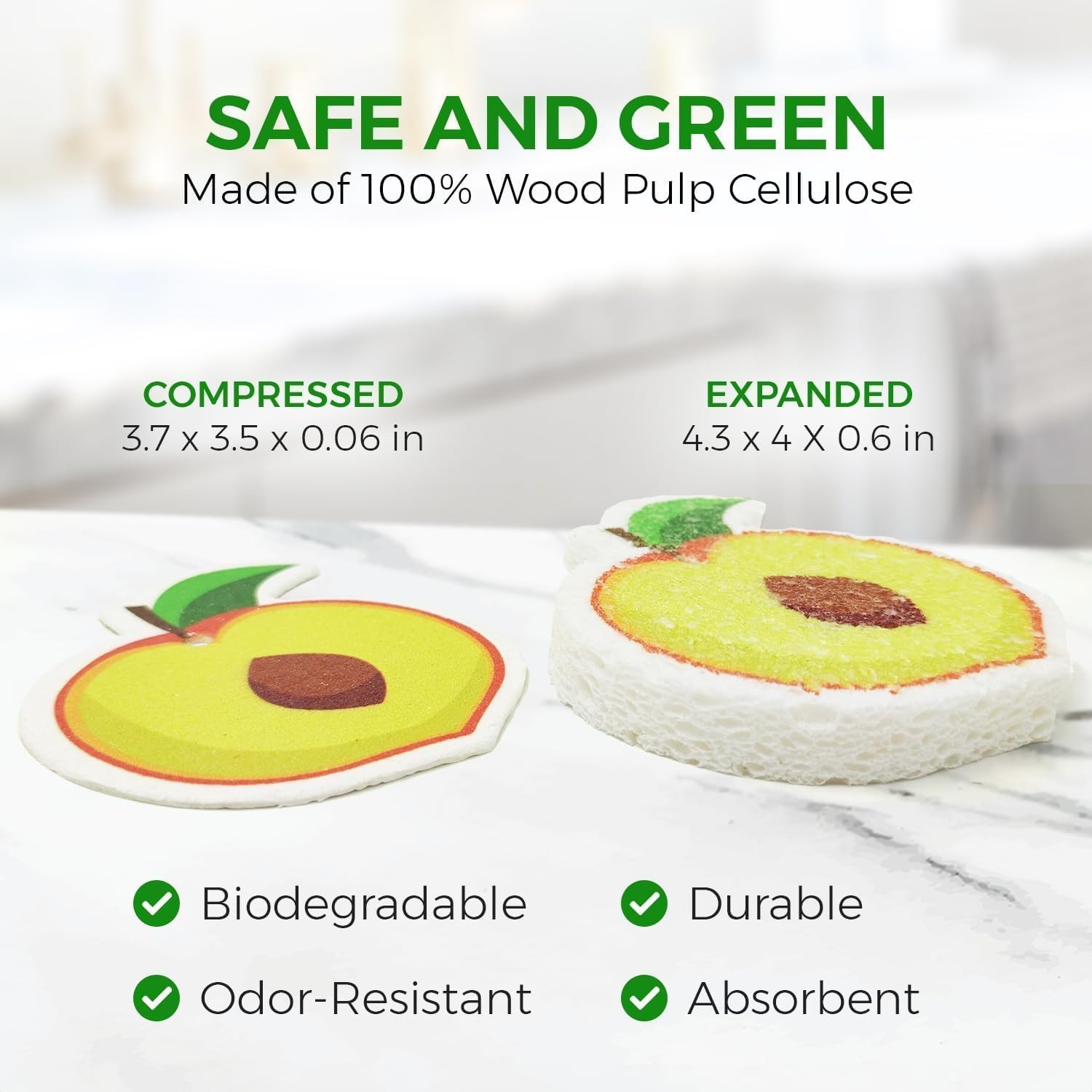 Biodegradable Cellulose Compressed Sponges Bulk – Fruit Shaped Kitchen Pack of 8