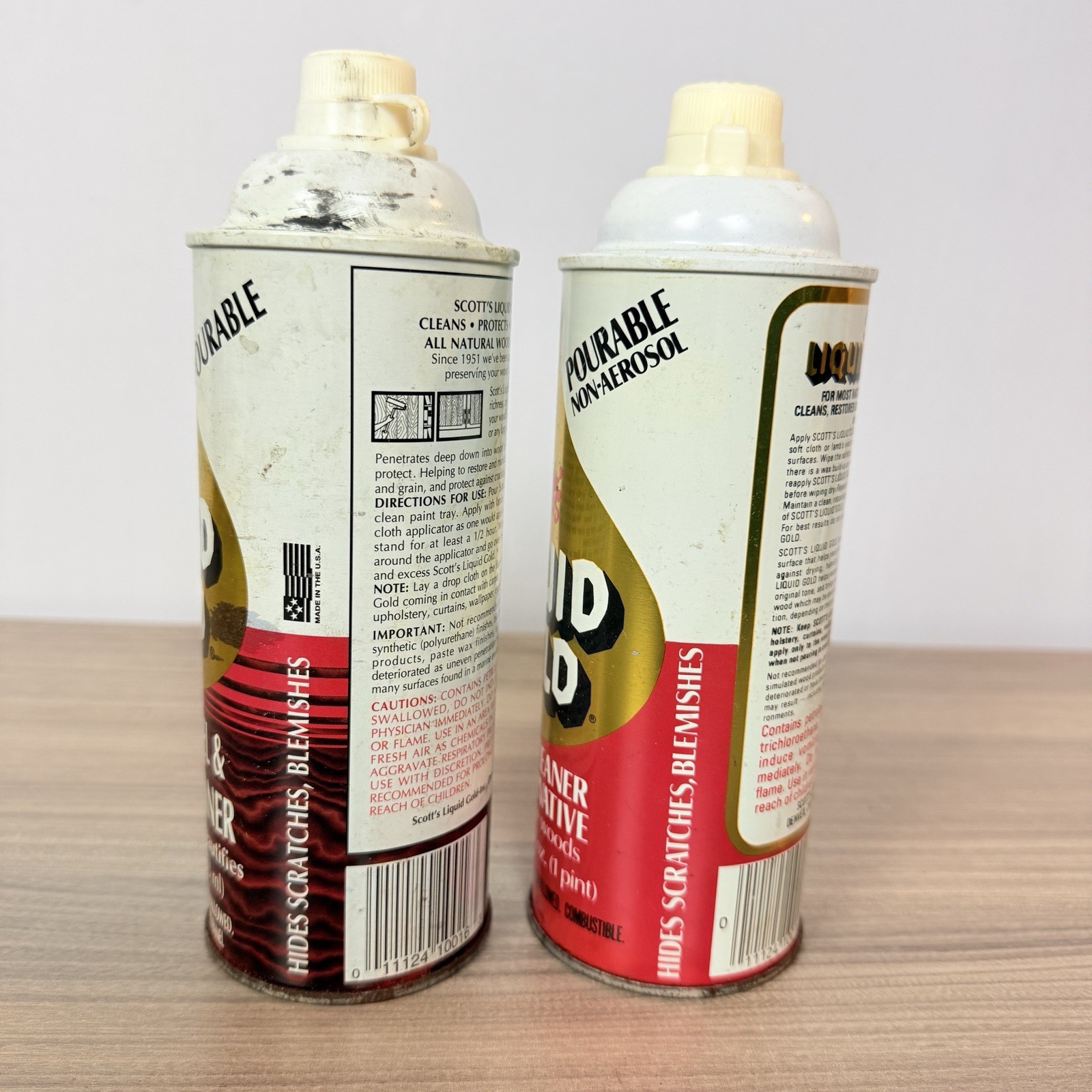 Two VTG Scott’s LIQUID GOLD Pourable Wood Cleaner & Preservative 90% & 40% Prop