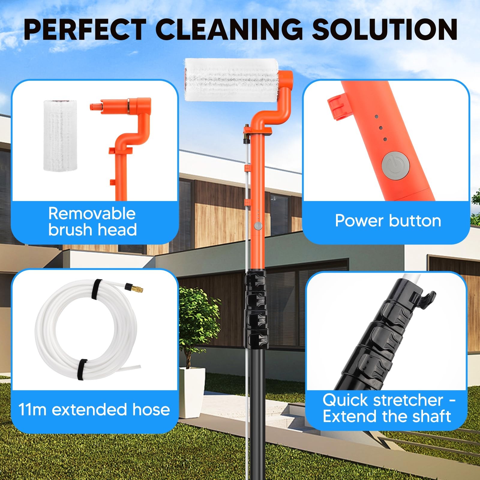 Electric Solar Panel Cleaning Brush and Pole, 20FT Telescopic Cleaning Roller…