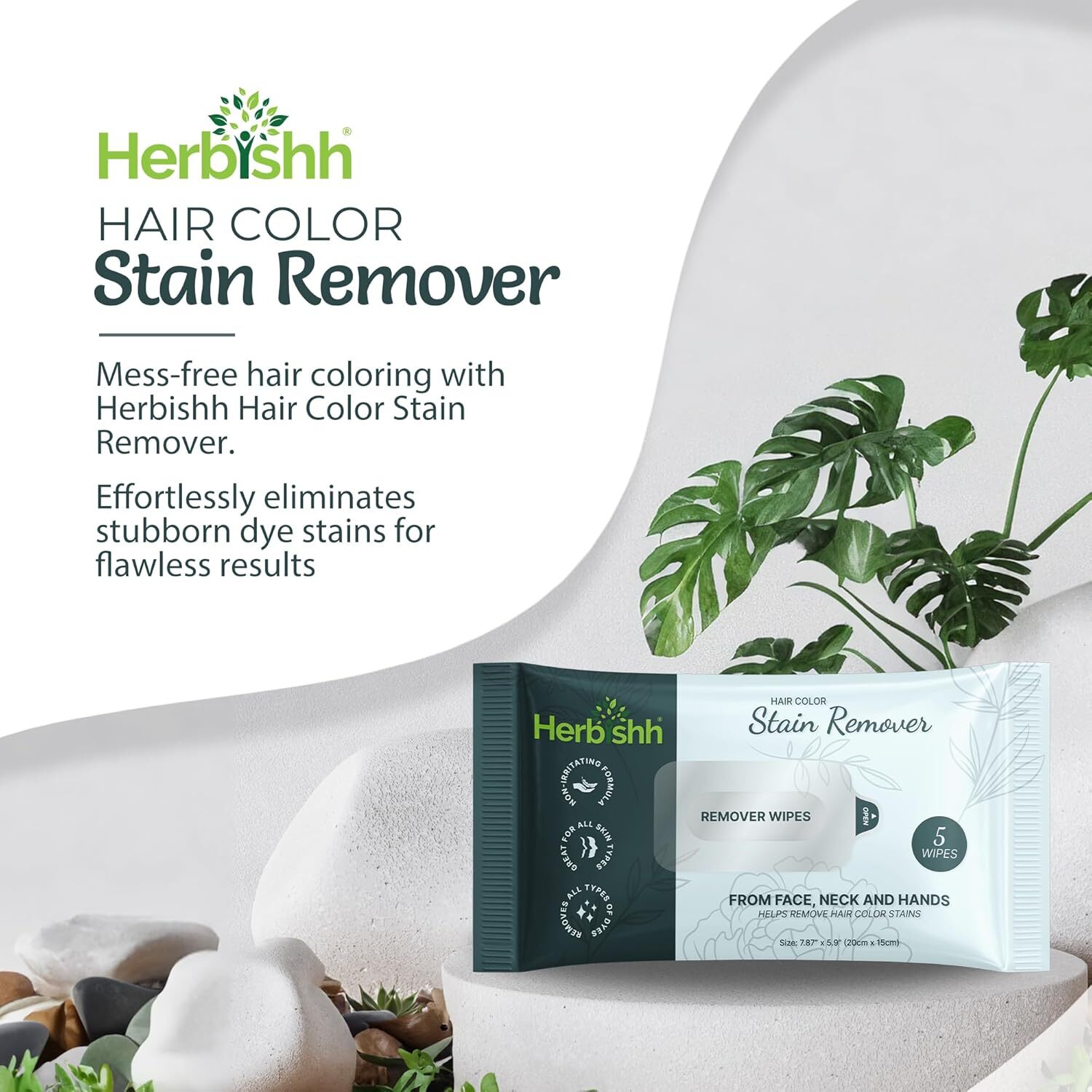 Herbishh Hair Dye Stain Remover Wipes Skin Clean Up Gentle Formula 5 Pack