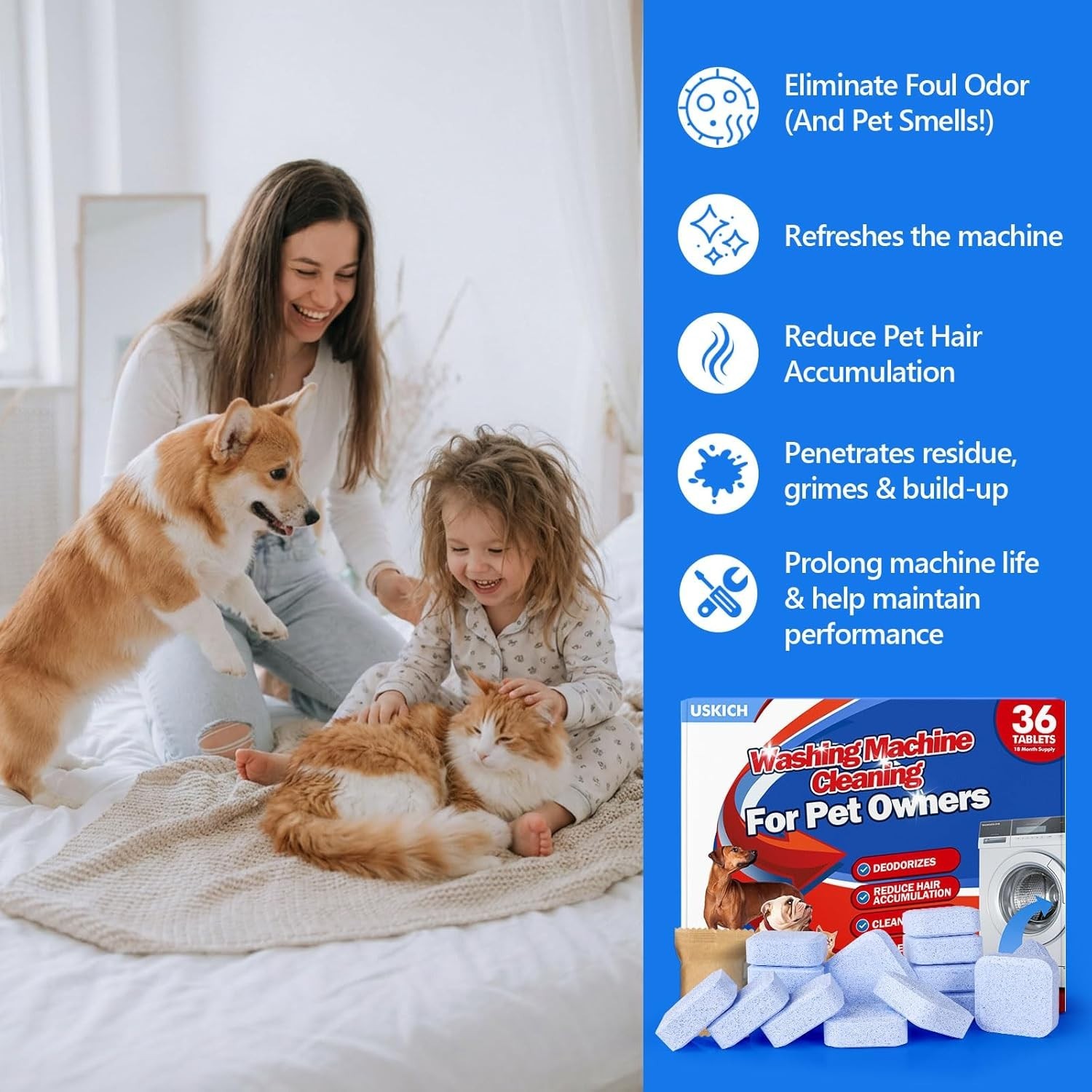 Washing Machine Cleaner Tablets 36 Pack Pet Hair Odor Remover HE Washer Top NEW*