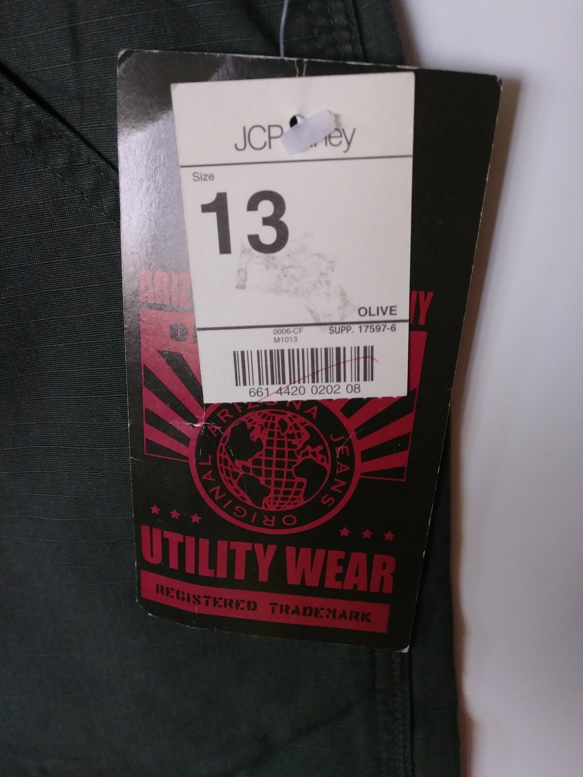 ARIZONA UTILITY WEAR SHORT PANTS 100% COTTON ORIGINAL FIT OLIVE SIZE 13 NWT JCPC
