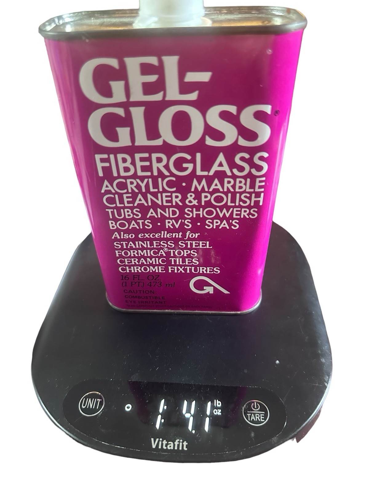 Gel-Gloss One Step Cleaner & Polish 16oz Can For Fiberglass and Marble Full New