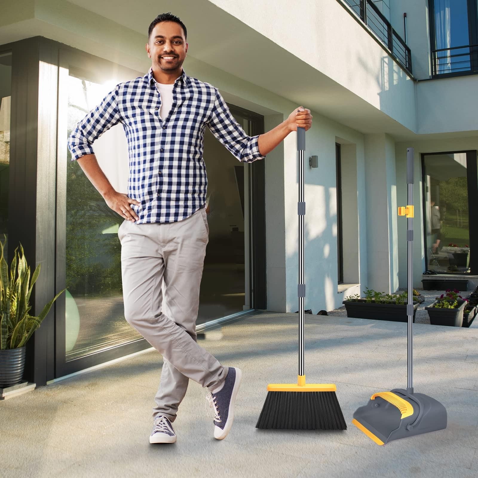 kelamayi Upgrade Broom andDustpan Set,Broom with Dustpan Combo Set,Self-Cleaning