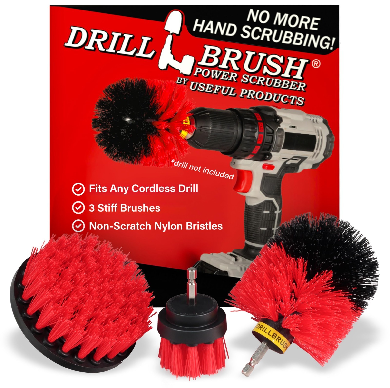 Heavy Duty Stiff Bristle Drill Brush Kit – Power Scrubber for Concrete, Brick, S